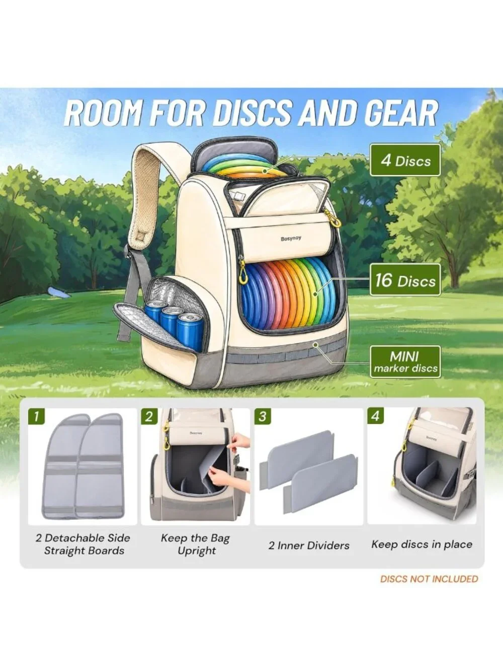Stylish Disc Golf Backpack with Clear Phone Holder & Insulated Pocket, 20+ Discs